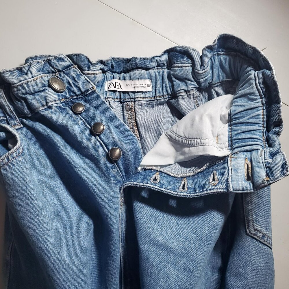 Zara High-Waisted Baggy Cropped Paper Bag Jeans | Women’s Size 2 - Picture 5 of 16